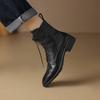 Krazing Pot Cow Leather Winter Round Toe Thick Low Heels Western Boots Women Lace Up Retro Ankle Boots