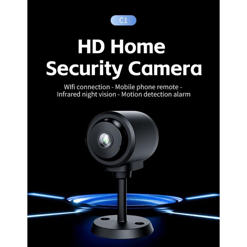 C1 Mini Camera Feature Night Viewing and Easy Installation Stand for Security Monitoring Home or Work Black