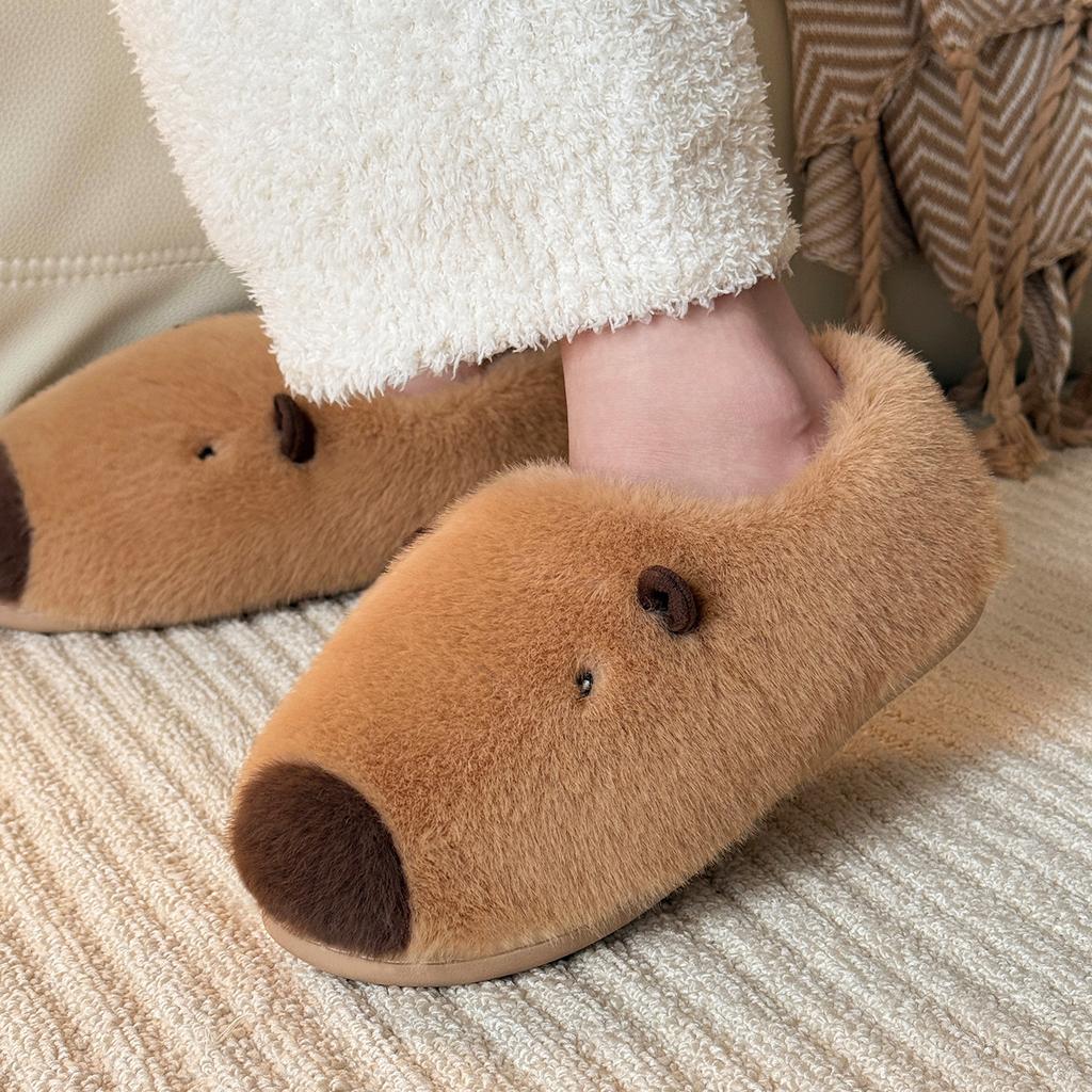 Autumn and winter kapibara plush slippers women's home indoor plush warm fluffy couple cotton shoes men