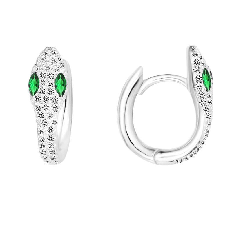 

S925 Sterling Silver Green Eye Snake Ear Cuffs - Trendy High-End Ear Jewelry S925 Silver