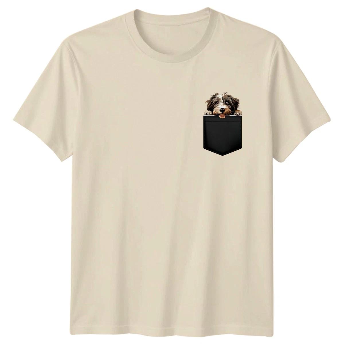 Dog In Pocket Cute Puppy Animals Mens T-Shirt Womens Tee Graphic Unisex Top XXL