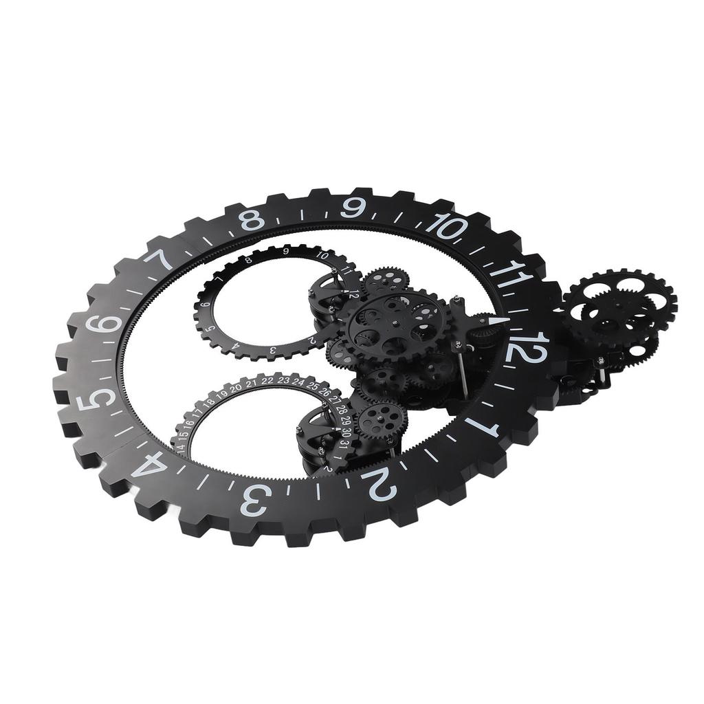 European Style Retro Mechanical Gear Clock Single Sided Pointer Digit Display Big Wheel Wall Clock Black