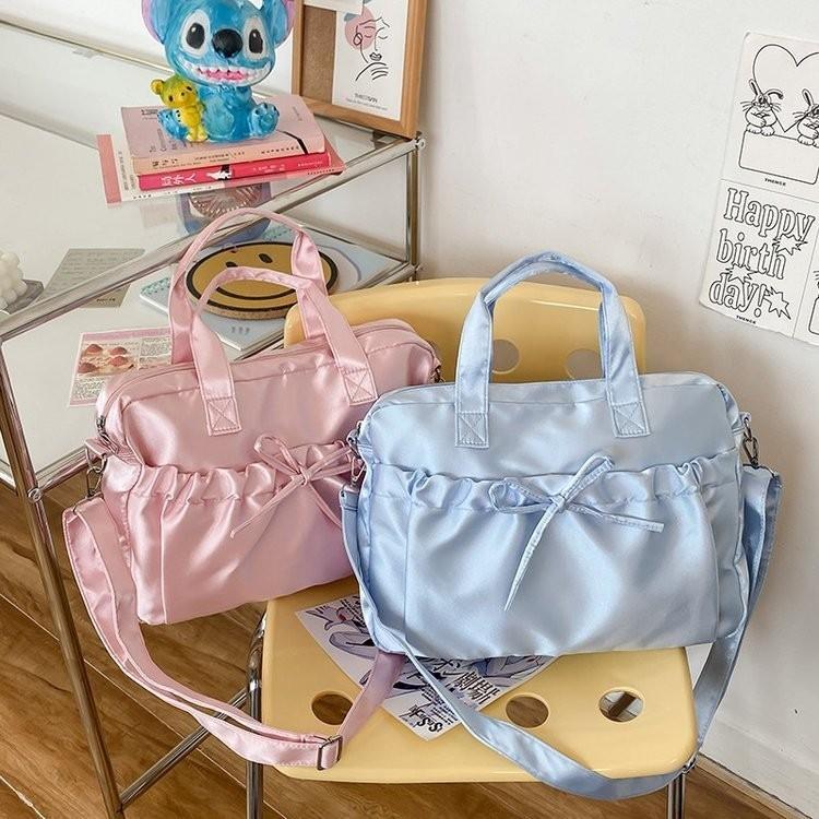 Stylish Urban Crossbody Bag For Women Casual Canvas Nylon Handbag With Bow Detail