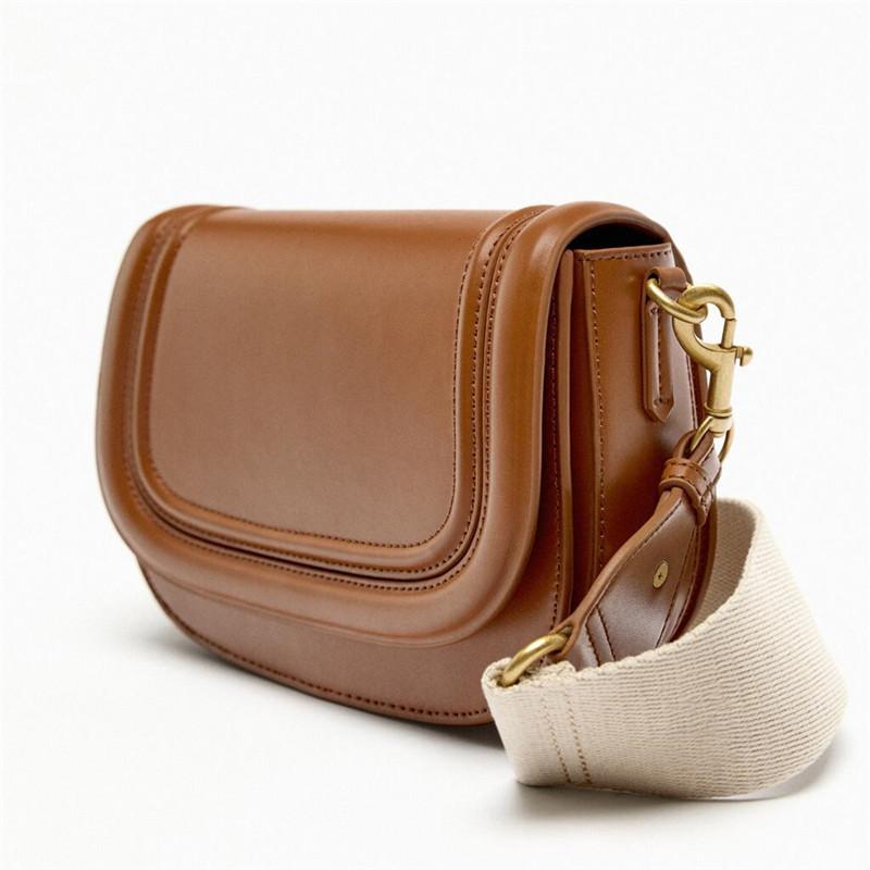 Solid Color Ladies Shoulder Bags Women'S Bags New Saddle Bags Magnetic Buckle Flap Wanted Line Decoration Crossbody Bags