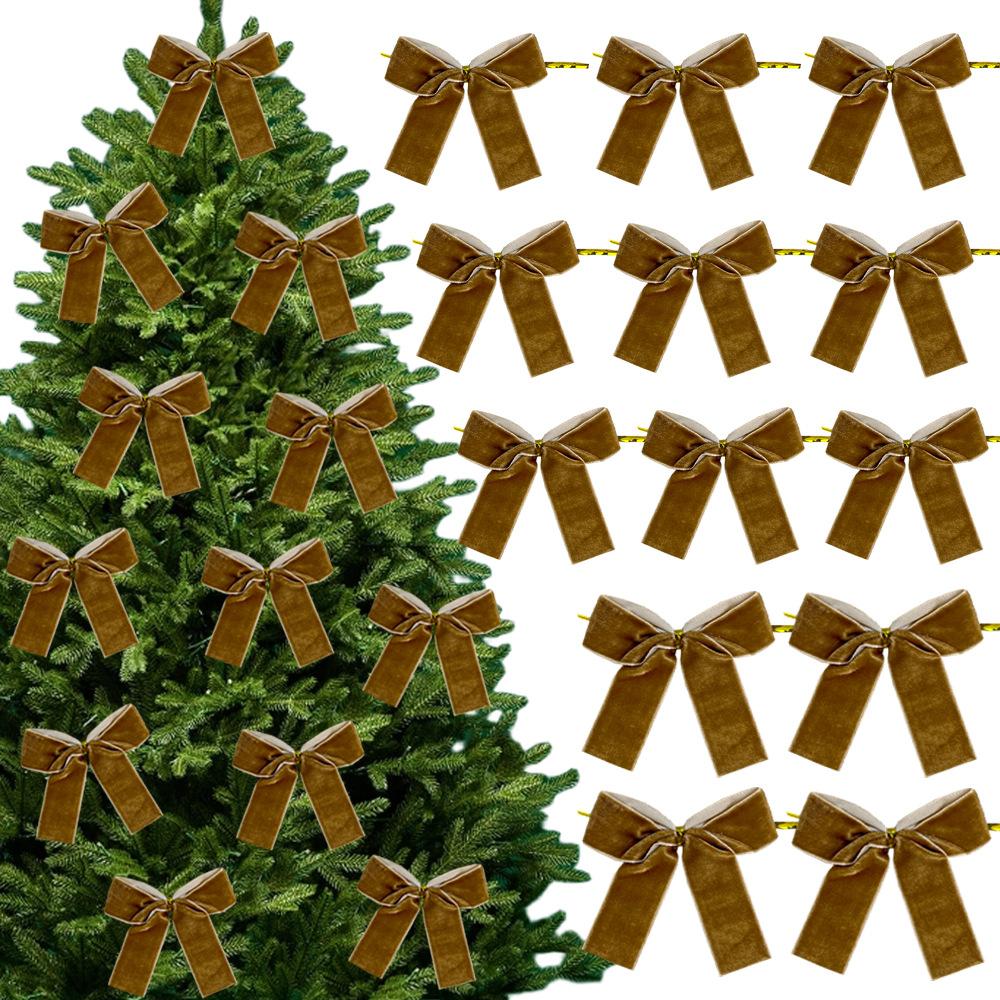 12Pcs Christmas Bow Red Gold Mini Xmas Tree Velvet Bowknot For Home Decoration Wedding Decor Navidad New Year Party DIY