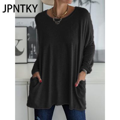 JPNTKY Women's Fashion Casual Autumn Winter Solid Color Print Long Sleeve O-Neck Blouses & Shirts