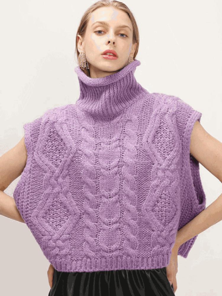 Podzim Zima Móda Dámské Svetry s copánkovým vzorem Vesta Ležérní Bez rukávů Rolák Volný Pulovr Zkrácené Topíky Teplé Pletené Oblečení