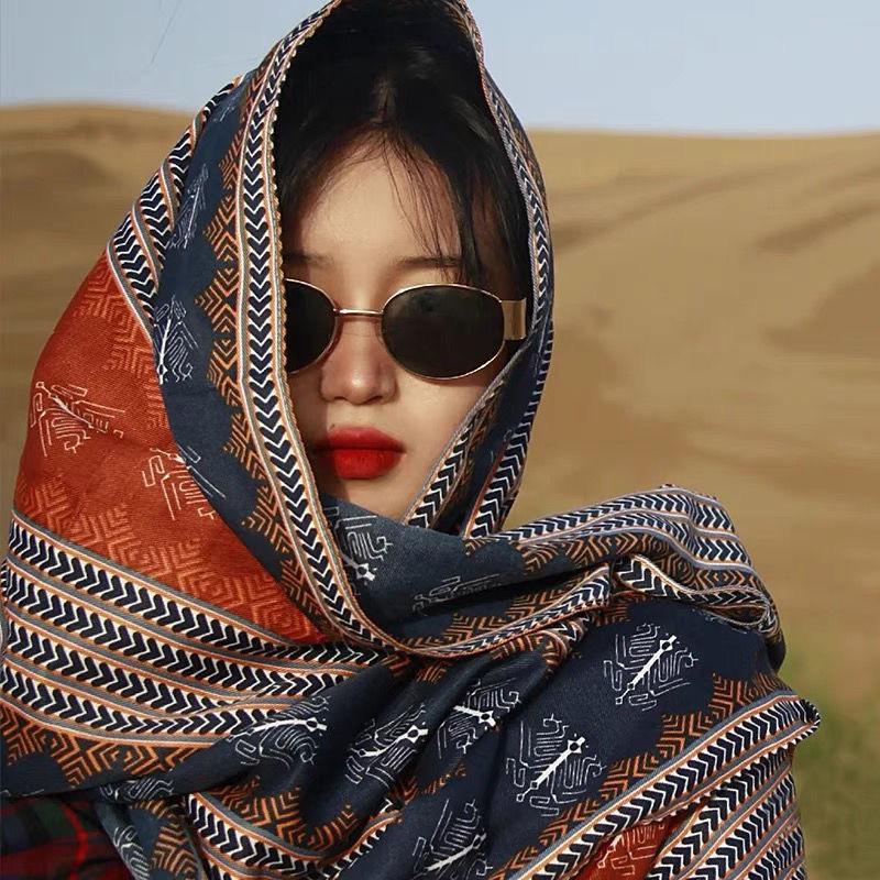 

Korean Style Ethnic Shawl: Qinghai Tourism Scarf for Spring & Summer - Sunscreen & Sunshade Cotton Linen Wrap for Women. 180cm x 90cm