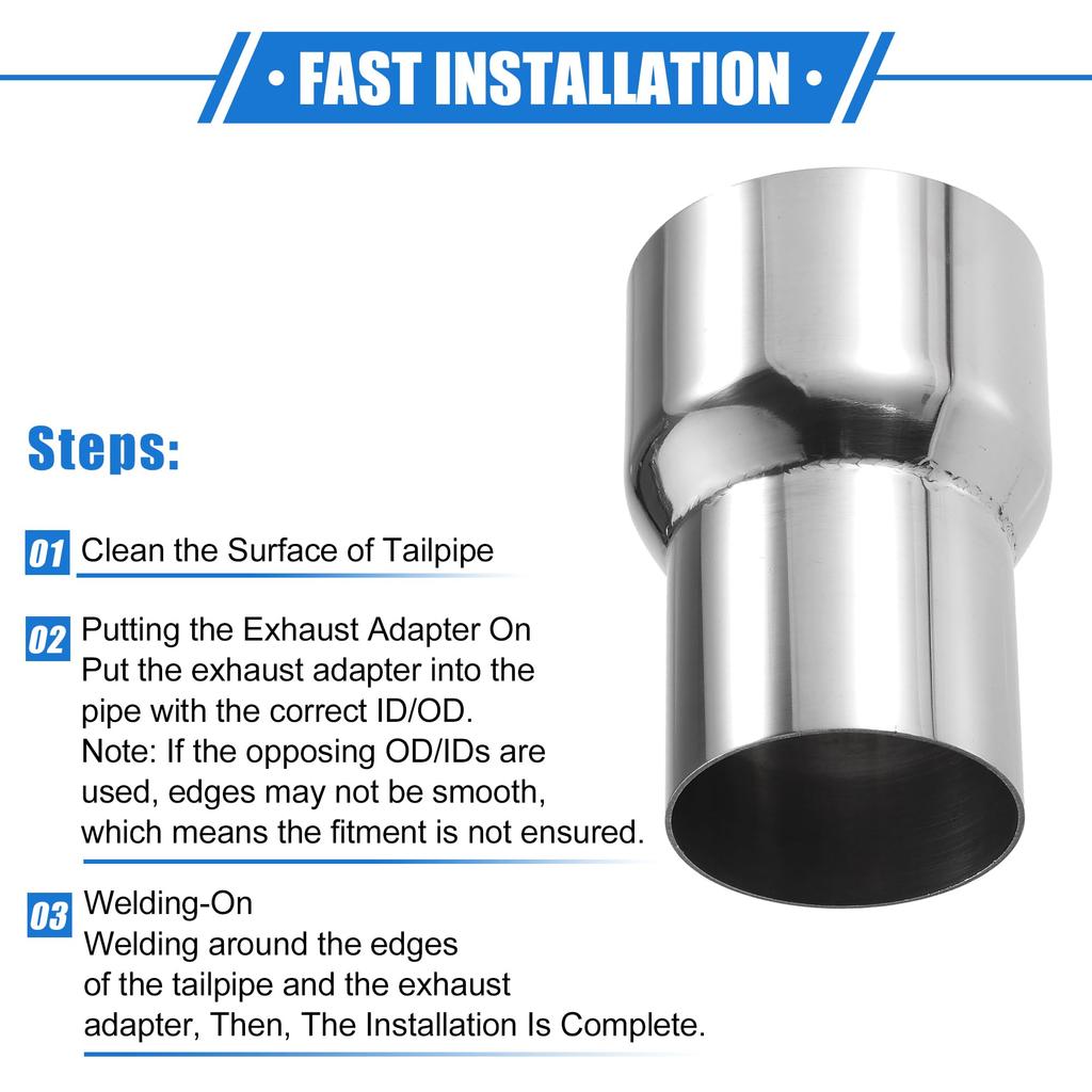 ABSOPRO Exhaust Pipe Adapter Connector 51mm ID to 64mm Universal for and Durable Stainless Silver 2 Pieces Reducer, ID, Cars, Trucks, Pickups, Steel,