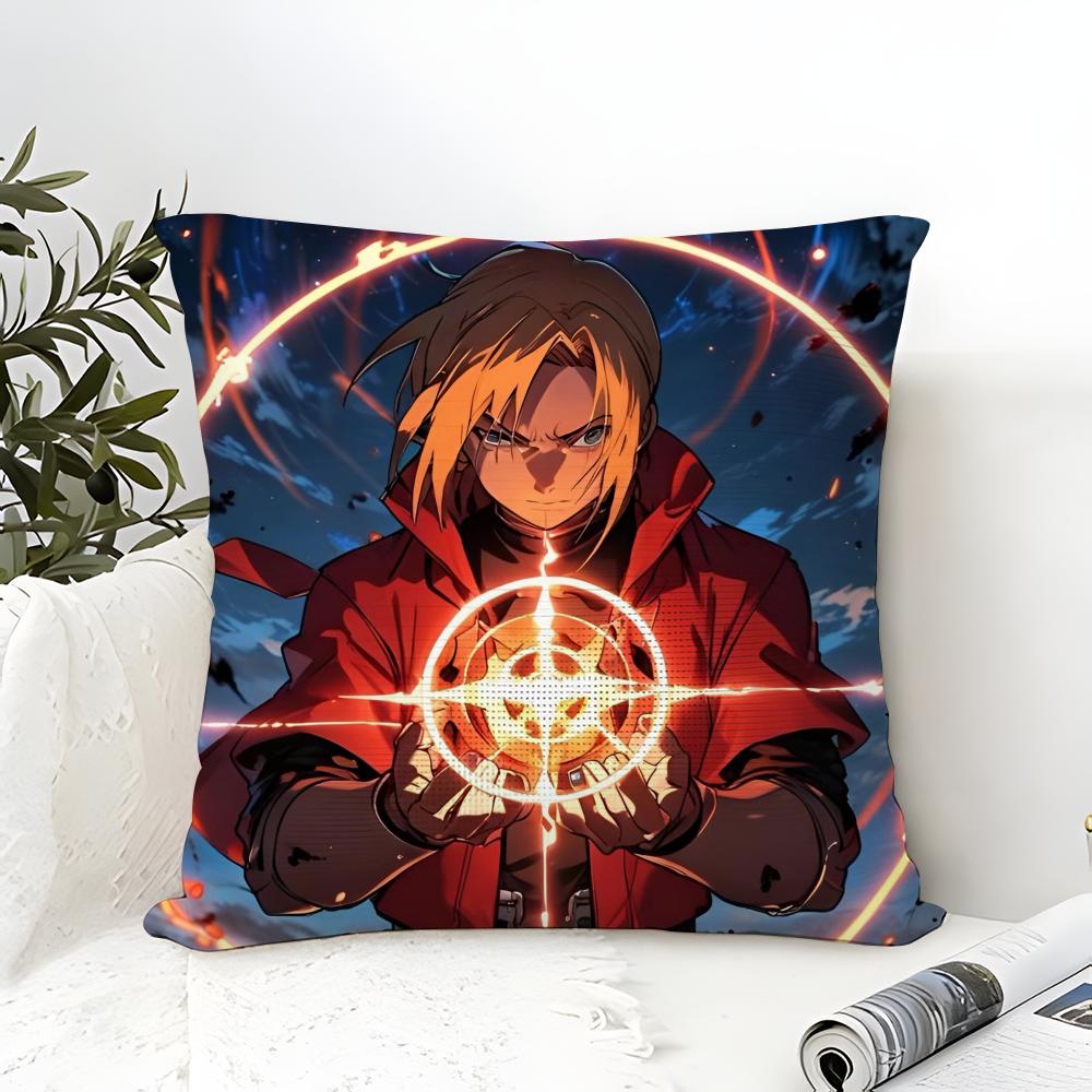 FAFullmetal Alchemist Brotherhood Pillow Case Cotton Linen Fabric Square Zipper Pillowcase Home Decorative Living Room