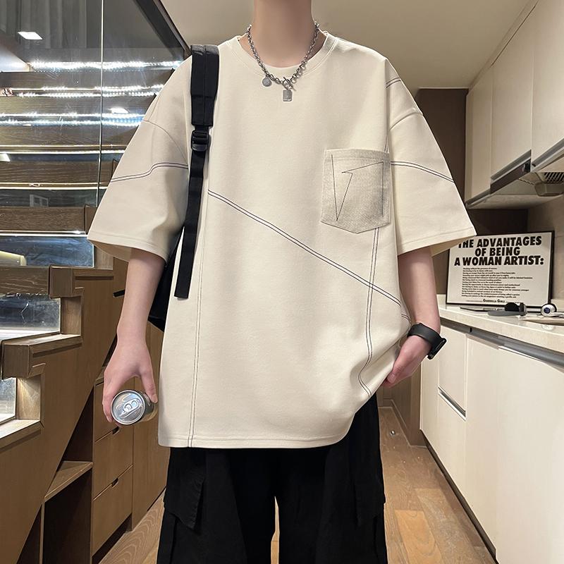 Summer Street Style Casual Fashion Patchwork Pullovers Tee Men Short Sleeve Cotton T-shirt Top