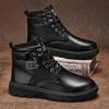 Herbst Herrenschuhe neue High-Top Martin Stiefel Herren trendige vielseitige Plateau Tooling Schuhe lässige Lederstiefel schwarze kurze Stiefel