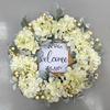 Premium Wedding Hydrangea Wreath Realistic Flowers with White Berries and a Built-in Welcome Sign, Suitable for Front Door