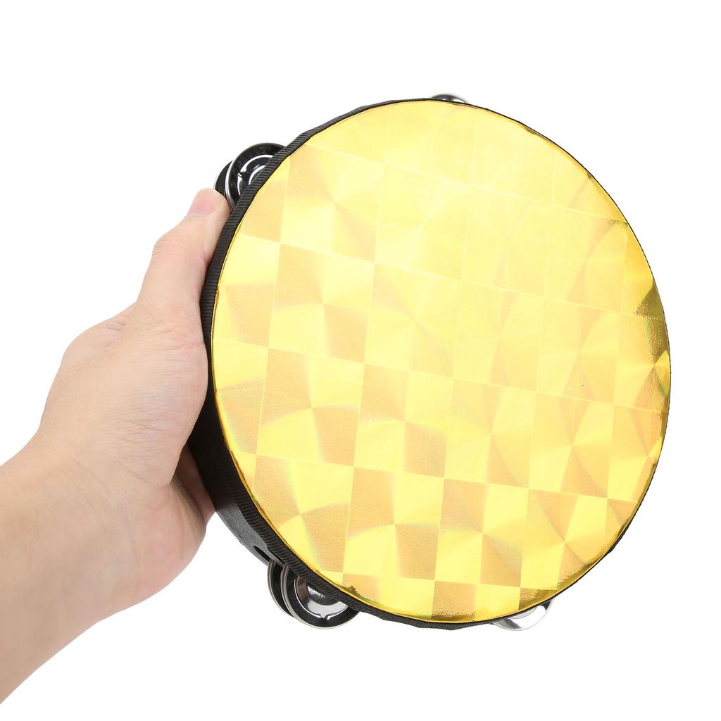 Tamburello a mano a doppia fila con percussione, pelle di tamburo in poliestere, strumento in legno massello da 8?quadrato dorato