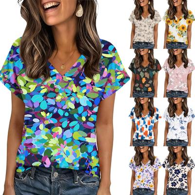 Womens Summer Tops Short Sleeve V Neck Shirts Casual Dressy Summer Blouses Tunic Top