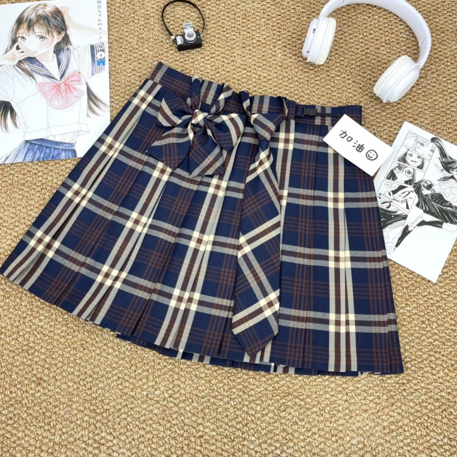 

Большая коричневая плиссированная мини-юбка в клетку с высокой талией в японском стиле для женщин 2XL