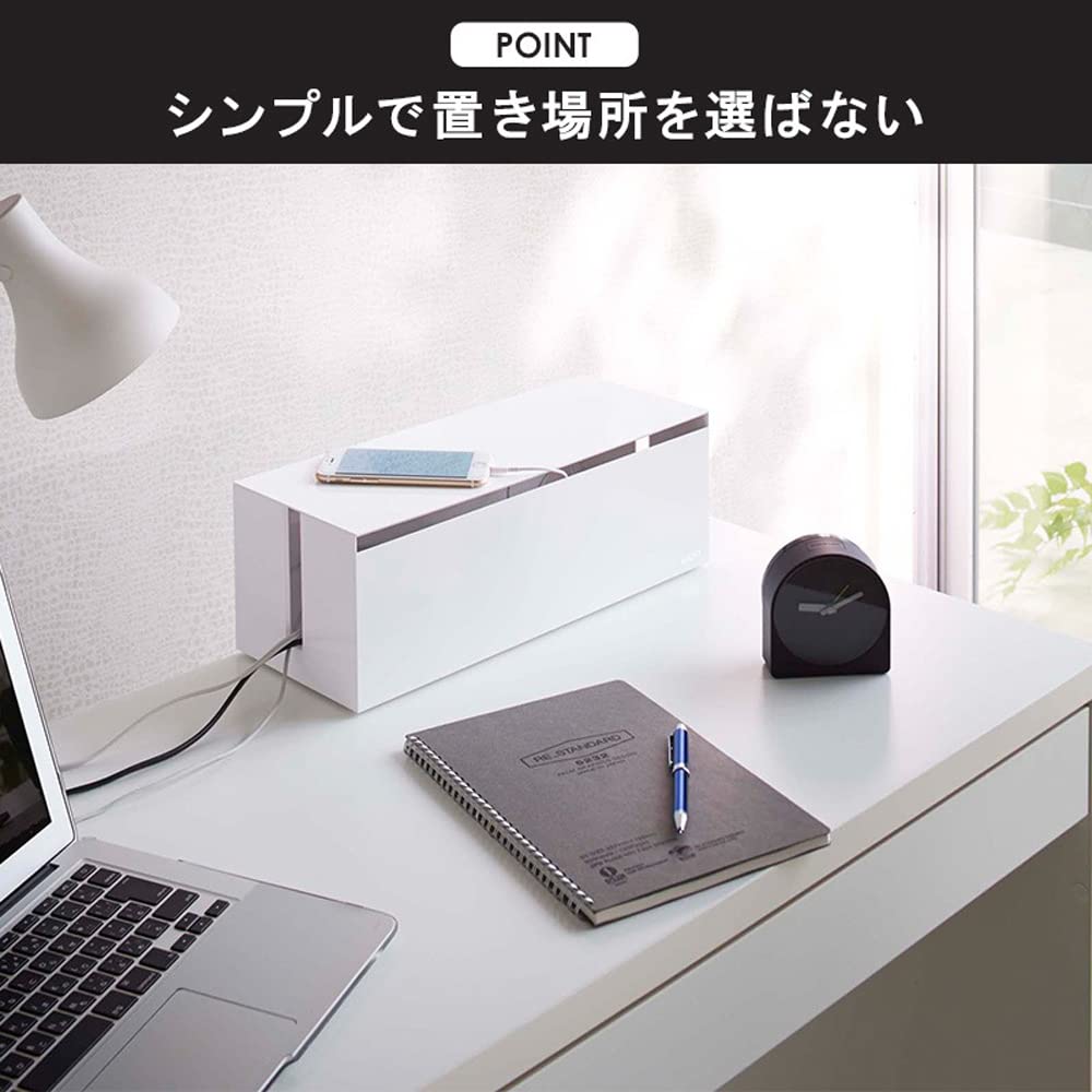 Yamazaki Cable Box L Stackable Slim Lid Router Storage Case for Extension Cords and Web & (2-Piece Set) Cables, Tower, White, 2707/4913