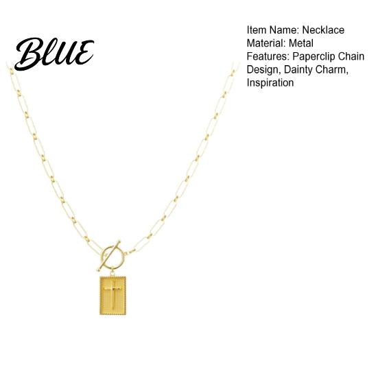 Faith Symbol Necklace Women Cross Pendant 16" Paperclip Chain Trendy