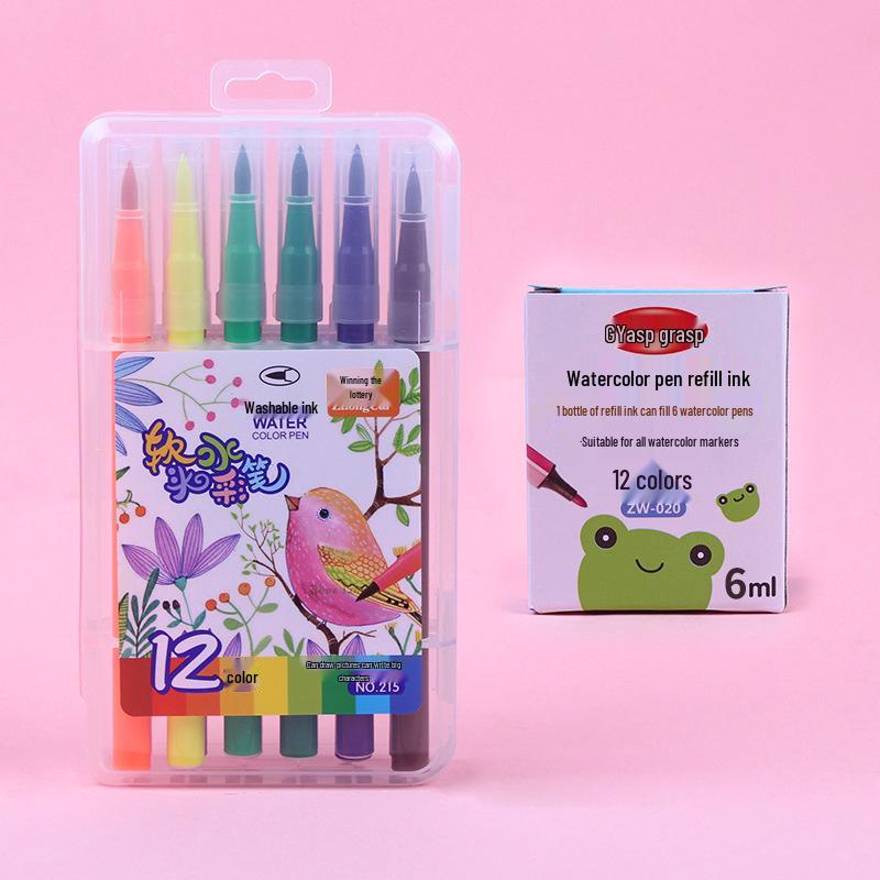 Washable Watercolor Pen Ink Refill Cartridges: 12, 18, 24, 36 Colors for Children's Airbrush Coloring