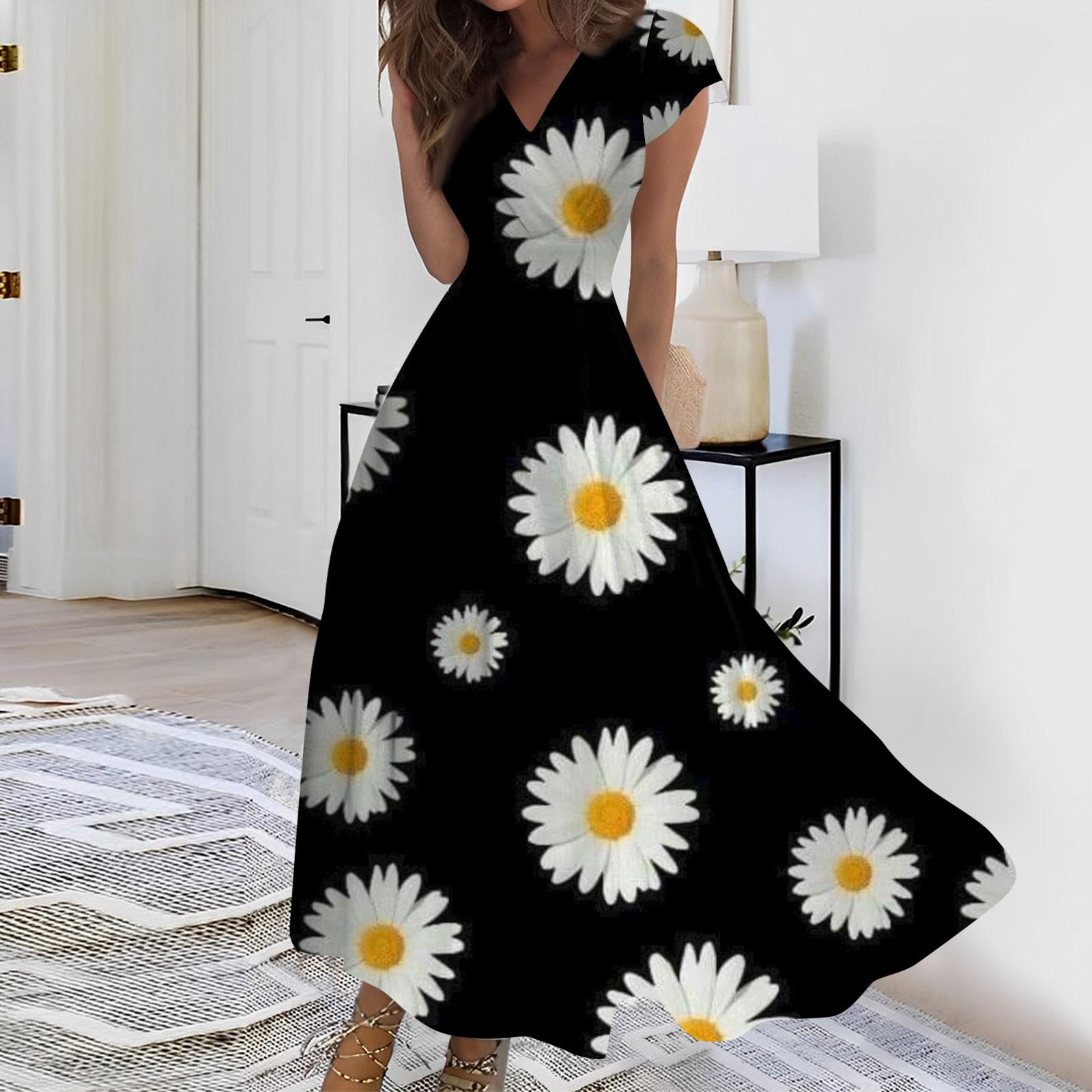 

Женское длинное повседневное платье. Летнее платье с короткими рукавами и v-образным вырезом на талии с принтом. XXL чёрный