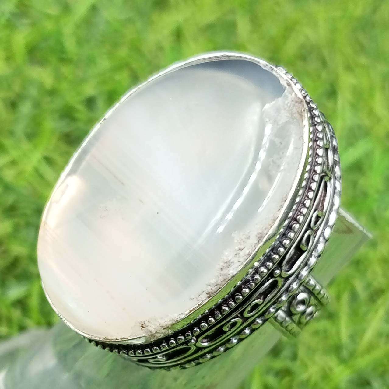 

Полосатый агатовый драгоценный камень 925 пробы с серебряным покрытием антикварное винтажное кольцо США SZ 6 ювелирные изделия AVRF130