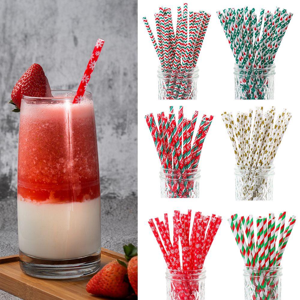 

Wedding Props Snowflake Drinking Straw Christmas Paper Straws Disposable Christmas Decorations 8