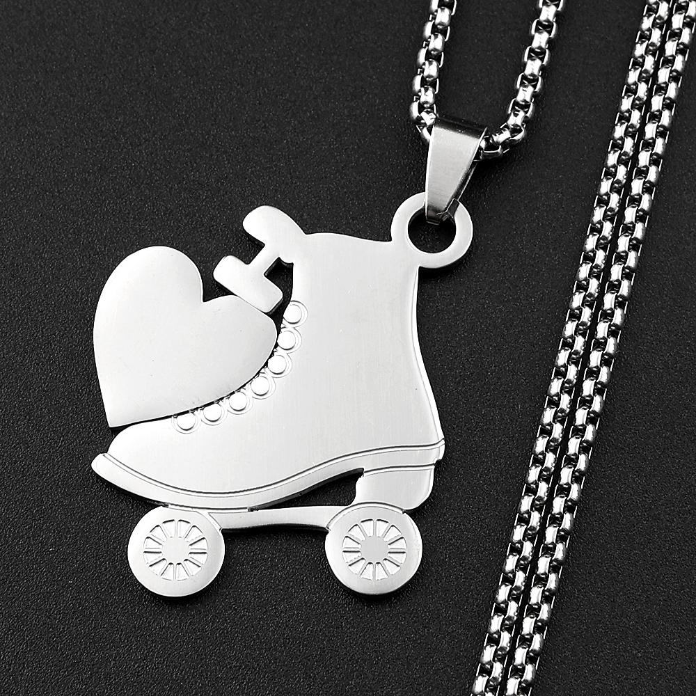 I Love Roller Skates Sympol Chain For Women Men Stainless Steel Gold Color Sports Femboy Egirl Design Pendant Necklace Jewelry
