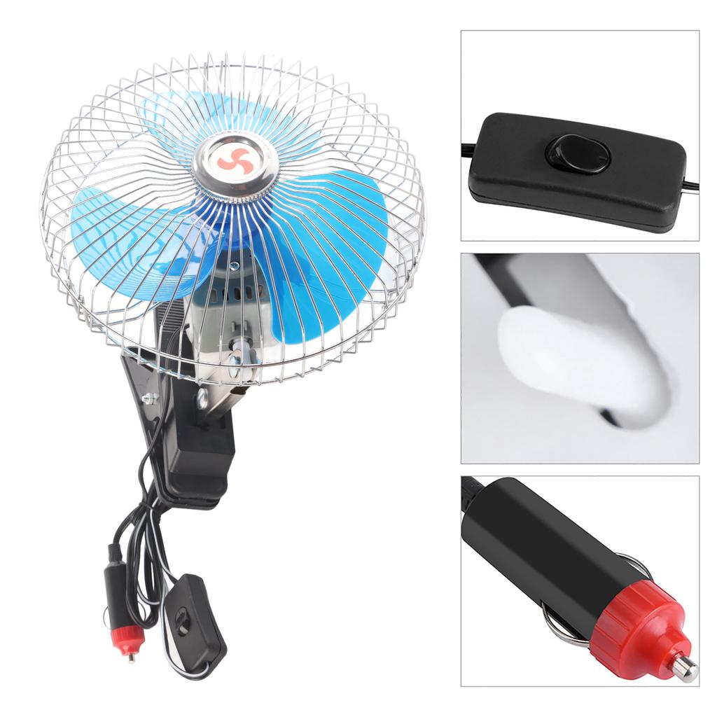 Strong Wind Rotatable Clip Cooling Fan 8inch Low Noise Oscillating Auto Cooling Fan with Clip 12V 25W Truck Car Auto Fan