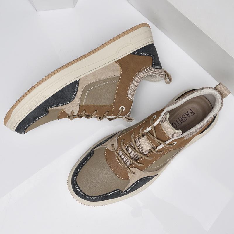 Men's shoes 2025 summer new men's fashion platform shock absorption trend versatile color matching low-top lace-up casual board shoes