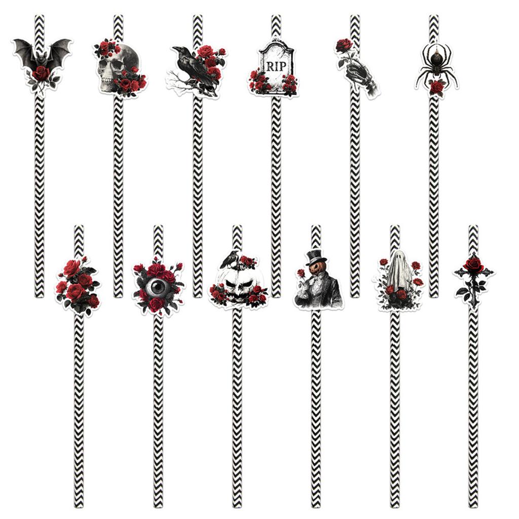 Halloween Theme Gothic Style Paper Straw Party Drink Disposable Decorative Straw Supplies