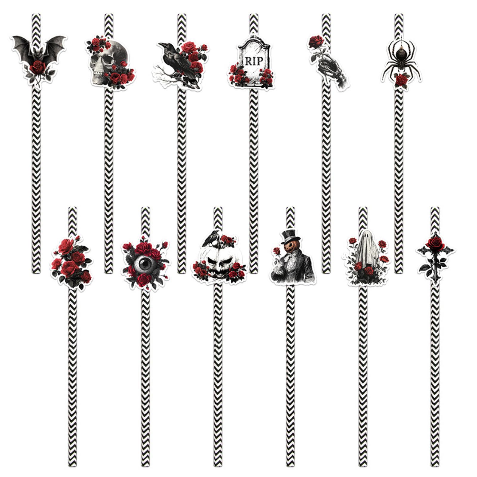 

Halloween Theme Gothic Style Paper Straw Party Drink Disposable Decorative Straw Supplies One Size чёрный