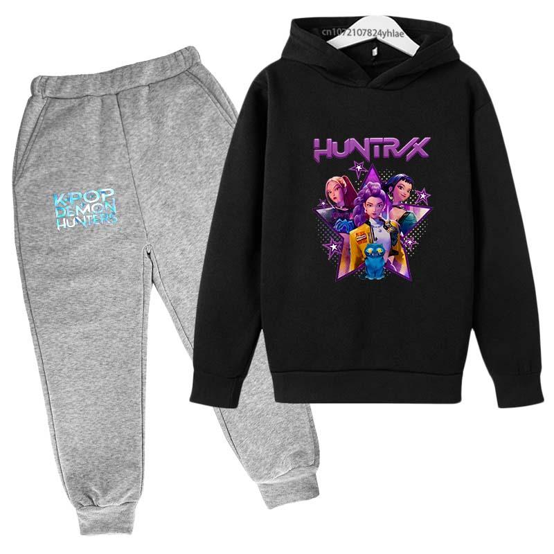 Kpop Demon Hunters Hot Cartoon Print Kids Autumn Spring Casual 2pcs Hoodie+Pants Tracksuits 2-13 Years Boys Girls Clothes Sets
