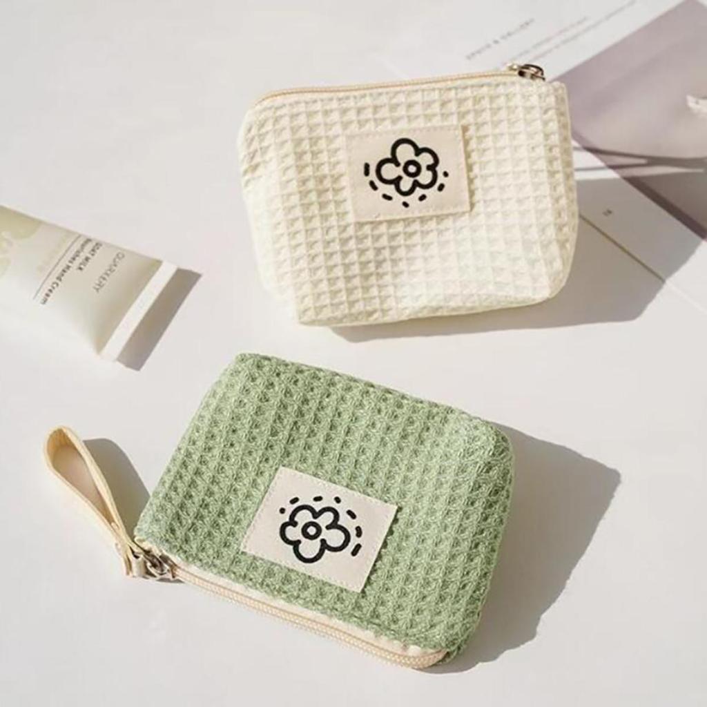 Portable Floral Mini Makeup Bag Polyester Zipper Small Coin Purse Square Soft Lipstick Headphones Key Storage Bag