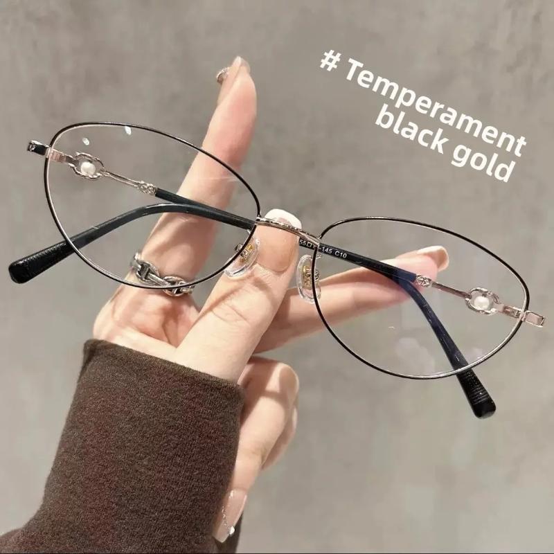Blaulichtfilter Brille Ultraleichte Metallbrille Damen Katzenauge Vintage Perlmutt Flachlicht Brillenrahmen für Damen