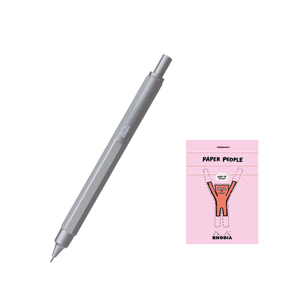 

Rhodia Script Mechanical Hexagonal Aluminum Hairline with RHODIA 11 Block Rhodia Pencil, 0.5mm, Barrel, Body, Finish, Black, No. (cf9291jjset)