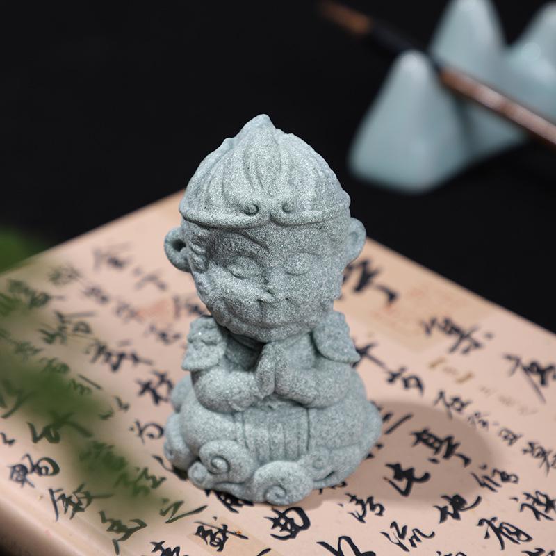 Guochao Black Myth Wukong Grünsandstein Figur - Reise in den Westen Stein Affe Ornament