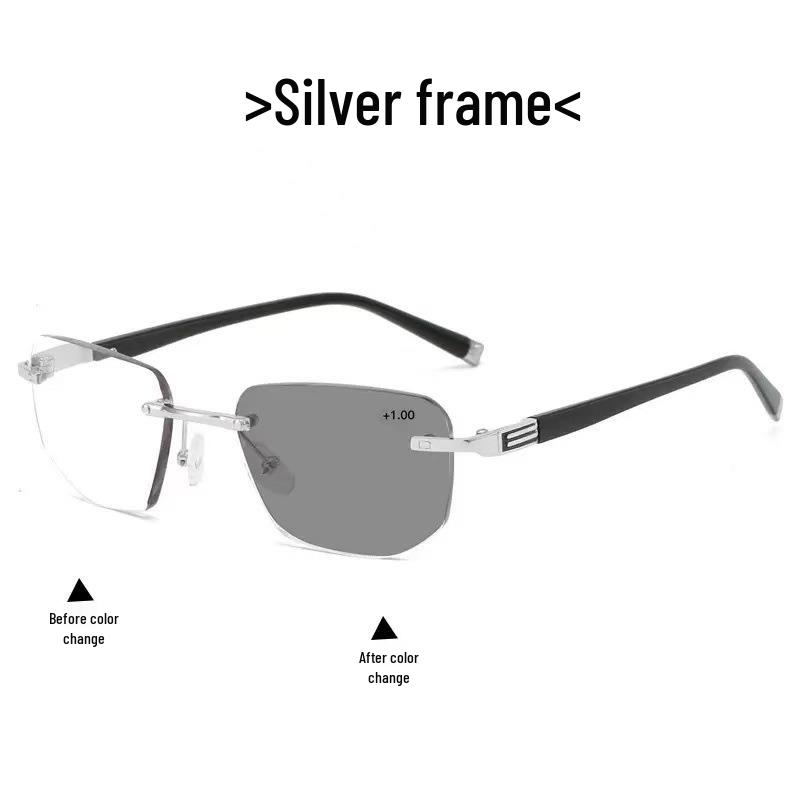 Rimless Photochromic Anti-Blue Light Reading Glasses for Middle-Aged & Elderly - Anti-Fatigue, Eye Protection Presbyopic Glasses