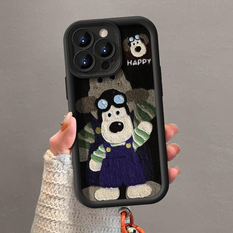 The head dog lanyard is suitable for Apple 16PRO mobile phone case, Huawei OPPO lambskin VIVO Xiaomi iphone 15.