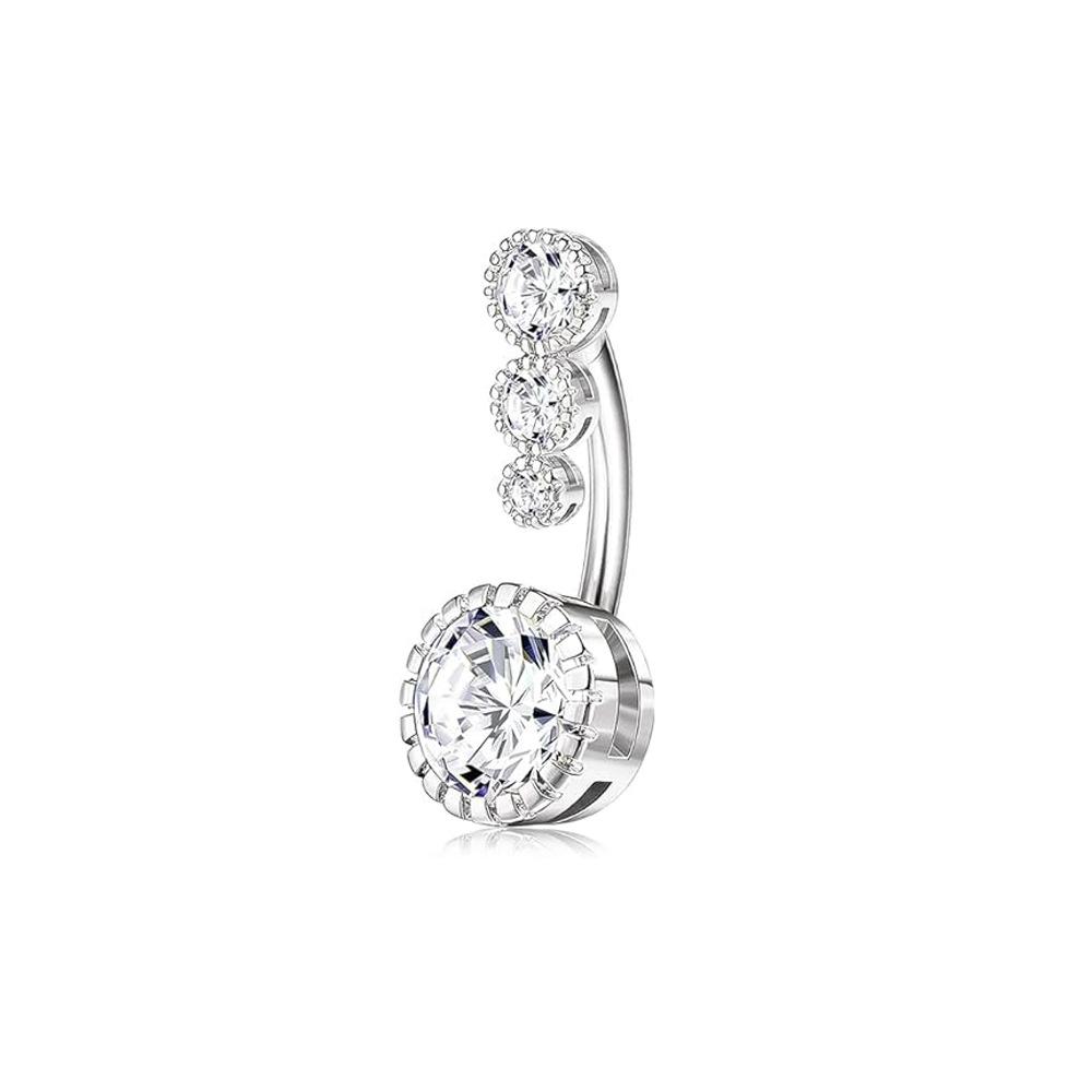 9pcs Set Trendy Classic Arc Double Head Shiny Round Zircon Navel Ring for Women Men Stainless Steel Piercing Body Jewelry Sets