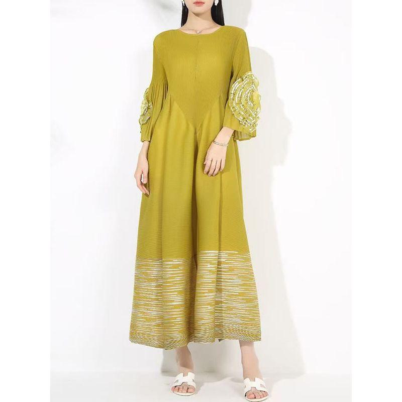 Spring, Summer, Autumn Women's Clothing Classy Stylish Petal Sleeve Length Ruched Dress Silm Fit Long Dress Dress