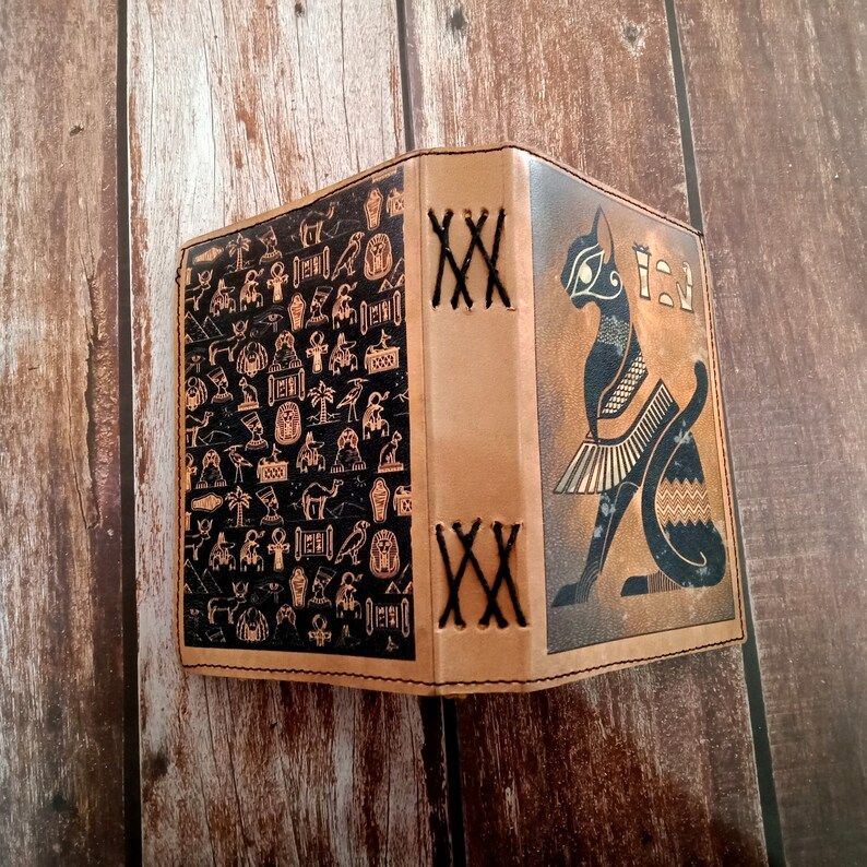 Kožený zápisník design egyptské kočky Kožený deník kožený notes kožený skicák cestovní deník deník na psaní ručně vyrobený deník dárek.