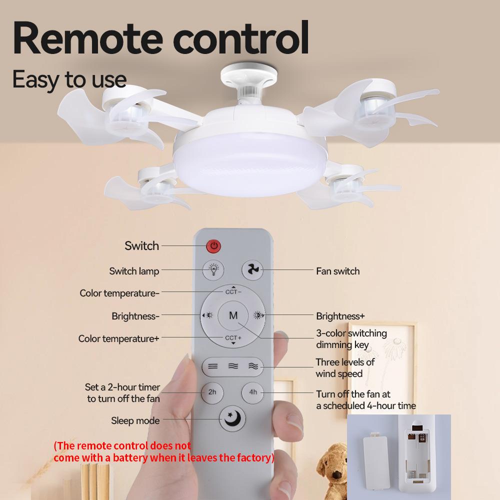 Modern E27 LED Ceiling Fan Light Remote Control Foldable Multi Head Invisible Fan Lamp 3 Speed Dimmable Low Noise Indoor