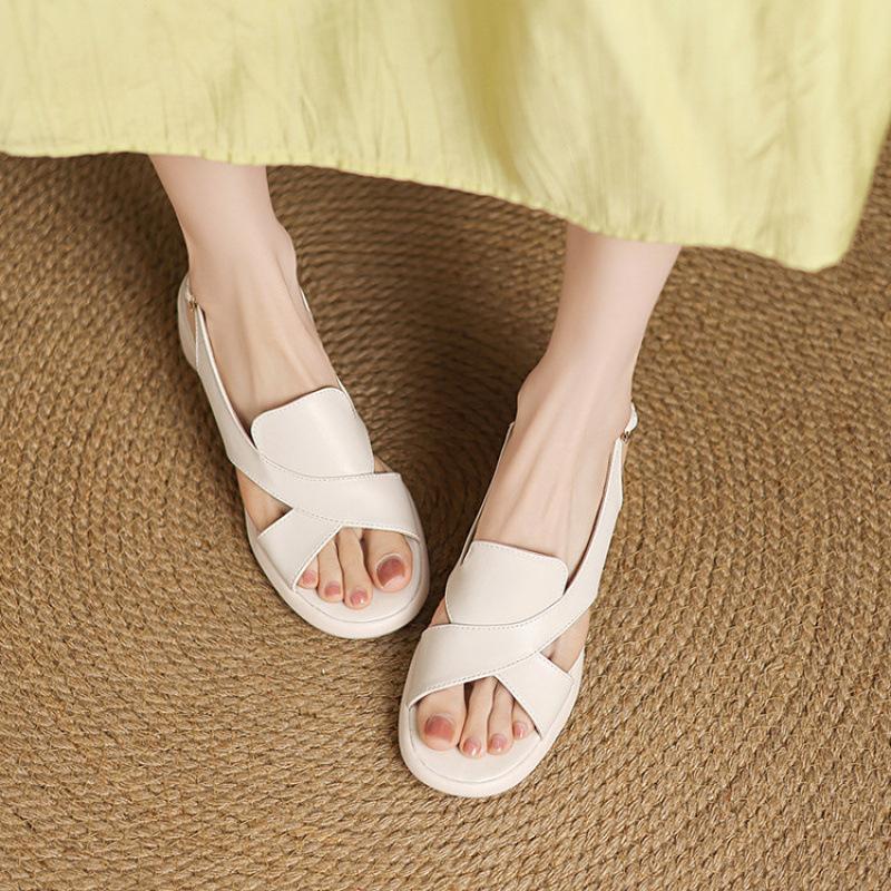 New Women's One-word Sandals Casual Black High-heeled Sandals Women's Thick-soled Non-slip Summer Square Heel Round Head Foot Cover