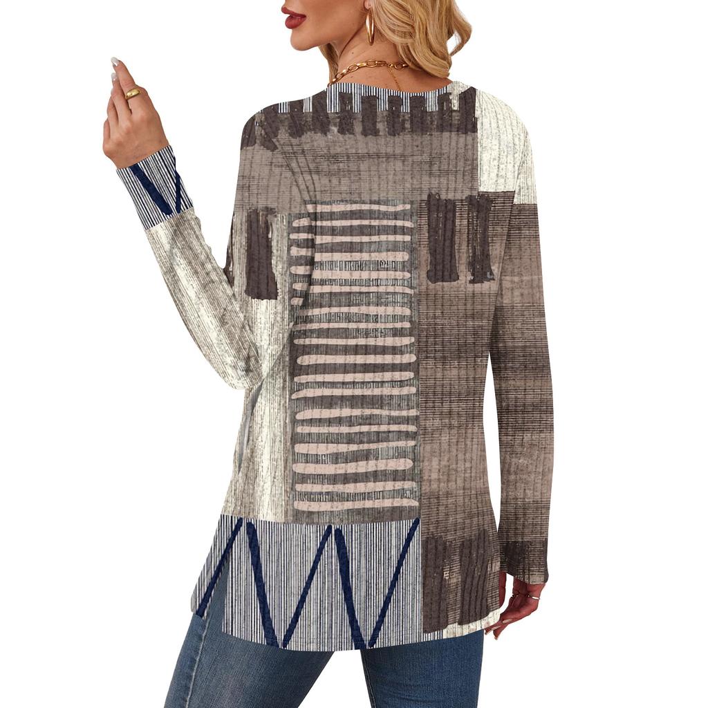 Womens Sweaters Crewneck Long Sleeve Shirts With Pockets Fall Outfits Fashion Winter Clothing Side Slit