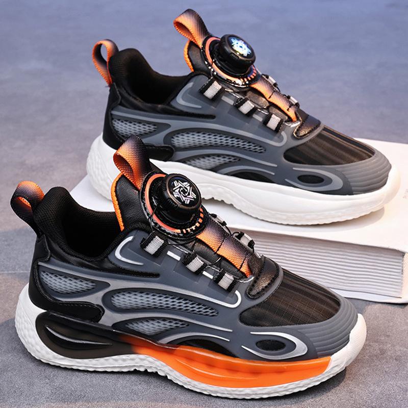 Boys shoes 2025 spring and summer new mesh breathable children's sports shoes medium and large children's boys rotating buckle running shoes