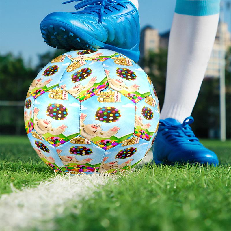 Candy Crush Saga Print Size 5 Soccer Ball, PU Wear Resistant Football for Match Training and Daily Practice, Birthday Gift for Soccer Fans