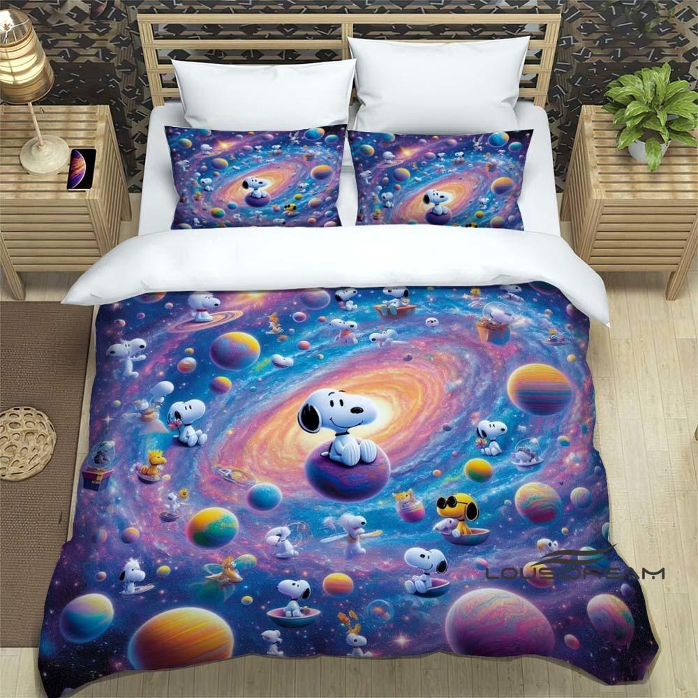 (Snoopy) Sunflower-Themed Printed Bedding Set: Featuring a duvet cover and pillowcases, this soft and comfortable set is availab