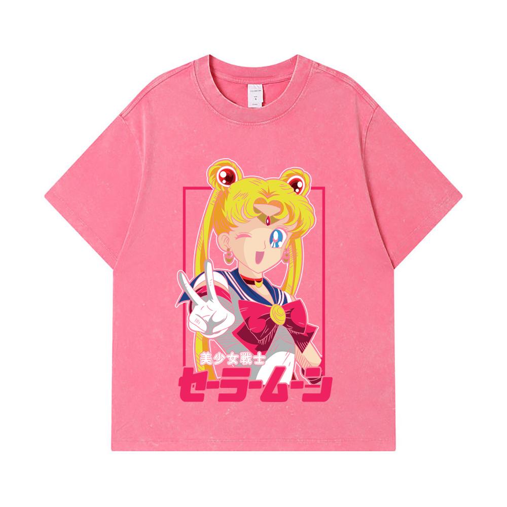 275 GSM Washed T-shirts 100% Cotton Sailor Moon V9 Minako Print Unisex Heavy Cotton T Shirt