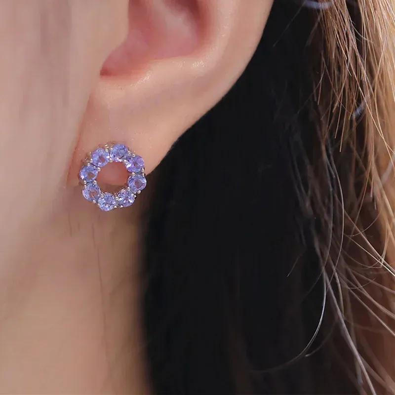 925 Sterling Silver Tanzanite Zircon Stud Earrings Original New Donut Women Frenchhigh Luxury High-end Earrings Jewelry Gift