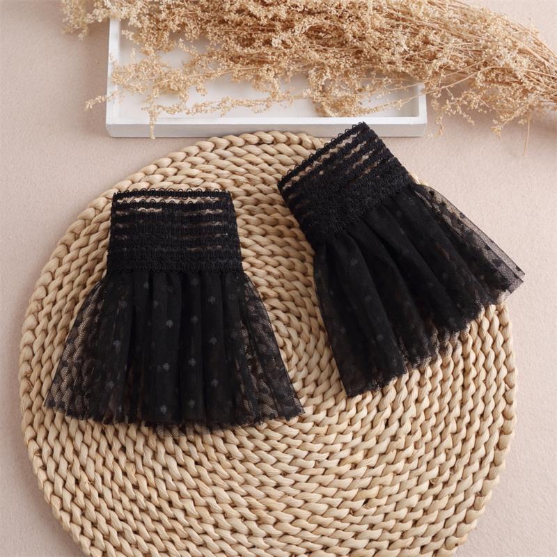 Fake Cuff Sleeve Women White Female Lace Pleated Flare Sleeve Detachable False Cuffs Ruffles Wristband Decorative Accessory